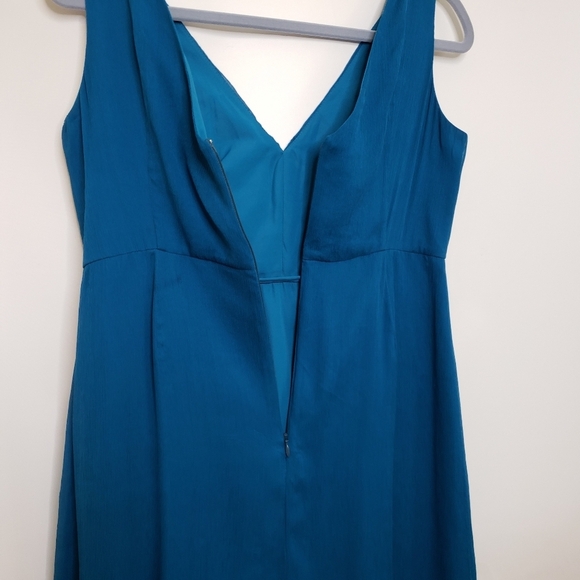 J Crew Silk Dress Lined V Neck Back Sleeveless Teal Blue Size 12 Petite - Picture 6 of 15
